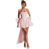 New One-Word Shoulder-To-Shoulder Evening Dress Bow Dress Short Ball Birthday Dress HZ0517