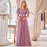 Dress 2026 Quality Elastic Waist Splicing Round Collar Party Big A Swing Mesh Yarn Evening Dress HZ0517