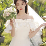 White Dress Girl A Word On The Shoulder Long Card Registration Dress Small Birthday Party Can Usually Wear HZ0517