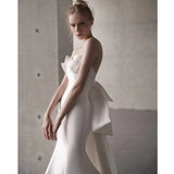 The Fastern Wedding Dress French White Skinny Chest Small Tail Simple Bride Wedding Bow Yarn HZ0517