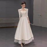 French Long-Sleeved Light Wedding Dress 2026 New White Simple Set Of Sips Niche Side Collared Engagement Morning Dress HZ0517