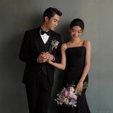 Black Studio Theme Korean Style Wedding Dress Sling Small Tail Zipper Simple Fashion Dress Hepburn HZ0517
