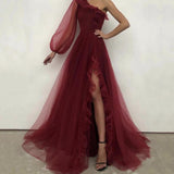 2026 Spring New Long Sleeve Open Fork Sexy Host Shoulder Walk Banquet Evening Dress HZ0517