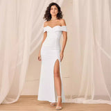 Station-Style Texture With A Word-In-One Sexy Bare Back Collared Tective-Style Open-Fork Dress Long Skirt Drag Skirt HZ0517