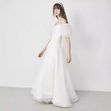 French Light Wedding Dress 2026 New Solid Color Simple Word Shoulder Bride Go Out Yarn HZ0517