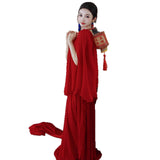 Red One-Shoulder Morning Robe Female Bride High Sense Small Simple Engagement Evening Dress Temperament Light Luxury Wedding Toaster HZ0517