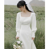 Sintered French Light Wedding Dress Simple Sen System Travel Shot Out Of The Yarn Exterior Light Sleeve Winter White Dress Dress HZ0517