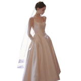 Sling Ribbon Dingy Light Wedding Dress French Small Sexy Simple Travel Photo Super Fairy Certificate Registration Korean Dress Light Yarn HZ0517