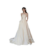 Brassing And Densate Light Wedding Dress Bride 2026 Sensine Simple Retro Dress White Engagement Welcome Yarn Dress HZ0517