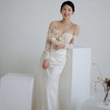 Bride A Word Shoulder Light Wedding Dress 2026 New Temperament Sen Series Super Fairy Korean Lace Welcome Dress Woman HZ0517