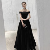 Black Evening Dress Dress Women's Long Banquet High-End Temperament Thin Shoulder Size Large-Scale Art Exam Year HZ0517