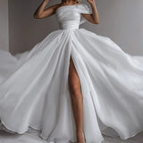 2026 Yarn Face Shoulder Dress Fashion Simple Goddess Open Small Party Dinner Bride Travel Photo Wedding Dress HZ0517