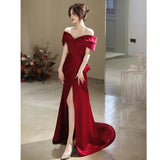 One-Word Shoulder Toaster Bride's Morning Robe 2026 New Fishtail Wedding Engagement Dress Drag-Tailed With A Sexy Opening HZ0517