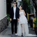 French Bride With A Breastless Wedding Dress With A Simple Engagement Girl Group Dancing Dress With A Noodle Certificate Registration Small White Dress HZ0517