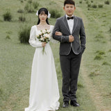 Sintered French Light Wedding Dress Simple Sen System Travel Shot Out Of The Yarn Exterior Light Sleeve Winter White Dress Dress HZ0517
