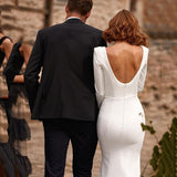 Simplicity Long-Sleeved Light Wedding Dress 2026 New Temperament Simple Bridal Fishtail White Welcome Yarn Travel Dress HZ0517