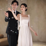 One-Word Shoulder Light Wedding Dress Super Xiansen Bridal Outdoor Welcome Out Yarn Temperament Simple Vertiny Black And White Evening Dress HZ0517