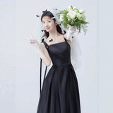 Film Studio Photo Black Sling Ribbon Dress Banquet Host Birthday Party Simple Thin Evening Dress Dress Dress HZ0517