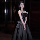 Brass High-End Feeling Black Vertiny Evening Dress Annual Dress Dress Girl Banquet Light Luxury Small Princess Dress Waist Thin HZ0517