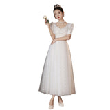 French Evening Dress Female White Light Luxury Small Sentient Life Day Banquet Wedding Princess Engagement Dress Dress Long Dress HZ0517
