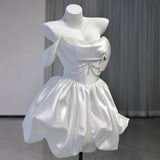 Sing Face Shoulder Light Wedding Dress French Short License Wedding Dress Birthday Party Sexy White Dress HZ0517