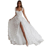 White Three-Dimensional Flower With Ball Dress 2026 New Elegant High Open Sexy Sleeveless Light Wedding Dress HZ0517