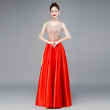 Color-Changing Big Choir Dress Red Song Competition Performance Dress Dress Shiny Chorus Atmospheric Evening Dress HZ0517