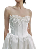 French-Style Fascling Light Wedding Dress Bridal Temperament Long White Yarn Brao Small Pearl Engagement Dress Dress Dress HZ0517