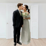 Korean Light Wedding Dress Simple Fish Tail Shoulder Dress White Engagement Dress Light Yarn License Light Wedding Dress HZ0517
