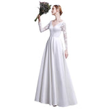 Lace Long-Sleeved Wedding Dress New Light Luxury Lint White Go Out Light Yarn V Collar Thin Welcome Dress HZ0517