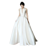 New Dingy-Hanging Neck Light Wedding Dress Tug White High-End Wedding Dress Bride Welcome Out Of The Yarn Light Extravagance HZ0517