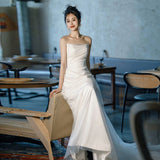 French Braped Light Wedding Dress Bridal Bristling With Simple Temperament Sen Yarn Fishtail Welcome Dress Dress HZ0517