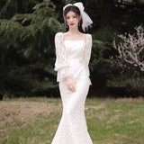 French Fish Tail Light Wedding Dress 2026 New Bridal Temperament Design Lace Out-To-Tail Outdoor Wedding Dress HZ0517