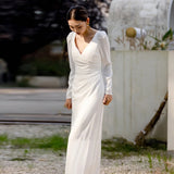 White Bride Light Wedding Dress Summer Long Sleeves Of Fasting Simple Temperament Famous Banquet Host Mori Evening Dress Dress Dress HZ0517
