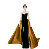 Black Brated Evening Dress Engagement Show High-End Temperament Slimming Dress Dress Retro Light Luxury Chest Skirt HZ0517