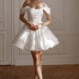 White One-Word Shoulder Evening Dress New French Unkempt Dress Short Dress Birthday Party Dress High Sense HZ0517