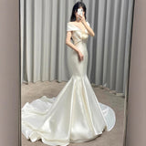 Korean Fascling Fishtail Light Wedding Dress 2026 New French-Style Dens, A Small Tailed Morning Robe HZ0517