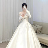 French One-Word Shoulder Light Wedding Dress Bride Long-Sleeved Vertine Temperament Go Out Yarn High-End Yarn Welcome Light Dress HZ0517
