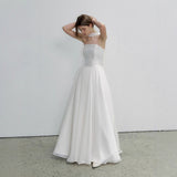Elegant And Simple Breast-Shape Wedding Dress Detachable Round Neck Temperament Bridal Pat Light Wedding Lawn Wedding Linen Main Yarn HZ0517