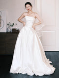 French Denance Braping Light Wedding Dress Bride Simple High-End Sensense Tie White Small Tail Welcome Dress HZ0517
