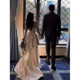 Engagement Evening Dress Female White Breasted Morning Robe Bride High-End Light Luxury Temperament Simple Small Tail Light Wedding Dress HZ0517
