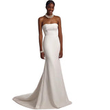 White Light Wedding Dress Small Tail Bride Engagement Evening Dress Breasts French Dress Temperament Elegant HZ0517