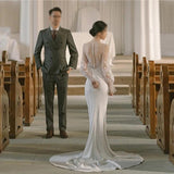 2026 New Korean Style Light Wedding Dress White Simple Fishtail Waist Sexy Small Tug-Tailed Vertiny Evening Dress HZ0517