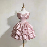 One-Word Shoulder Girl Pink Bow Flower Moss Exquisite Gorgeous Pink Fasun Sweet Evening Dress HZ0517