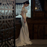 French Light Wedding Dress New Bride Simple Vertiny Face Shoulder Welcome Out Of The Yarn Temperament Fishtail Dress High Sense HZ0517