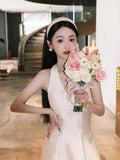 French Birthday Dress Spring New Temperament Sister Little Fragrant Wind Official Occasion White Hanging Neck Light Wedding Dress HZ0517