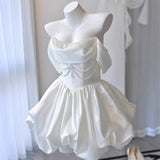 The Fascing Face Of The Shoulder Of The Small French Small High-End Feeling Short Card Wedding Wedding Birthday Banquet White Dress Dress HZ0517