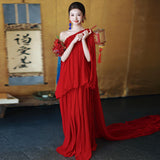Red One-Shoulder Morning Robe Female Bride High Sense Small Simple Engagement Evening Dress Temperament Light Luxury Wedding Toaster HZ0517