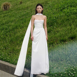 French Long Temperament Sexy Breast-Wearing Bridal Morning Dress Light Wedding Dress Slim Thin Simple Birthday Evening Dress HZ0517