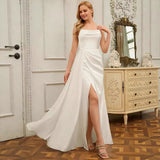 Women's Sexy Sling Light Wedding Dress New White Dingy Open Fork Long Ball Party Evening Dress HZ0517